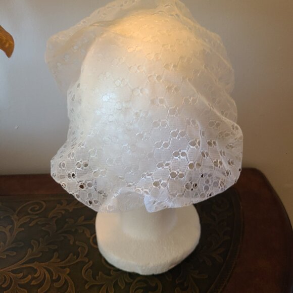 Vintage Sleep Cap Bonnet White Sheer Eyelet Lace Hair Cover Curler Protector - Picture 5 of 7